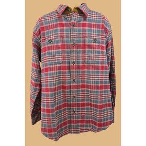 Orvis Mens Classic Fit Red Plaid Flannel Shirt Large